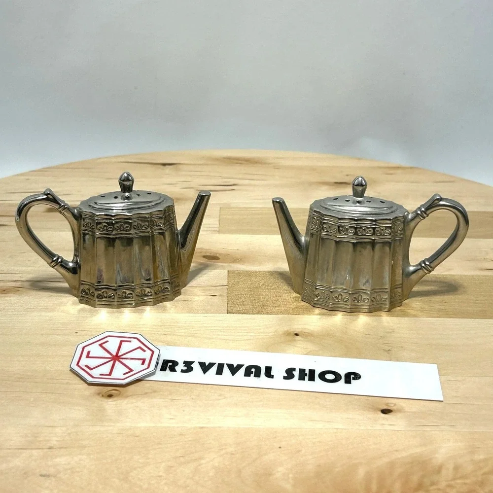 Vtg Godinger Silver Art Co. Silver-Plated Salt/Pepper Miniature‎ teapot Shaker